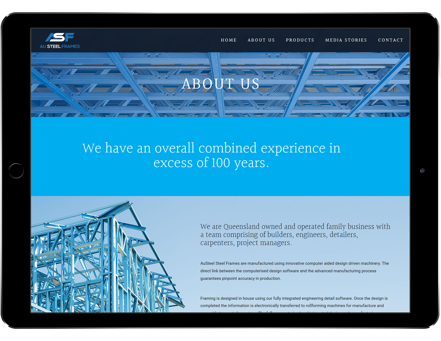 Au Steel Frames ipad view Designed by Alcinder Tech