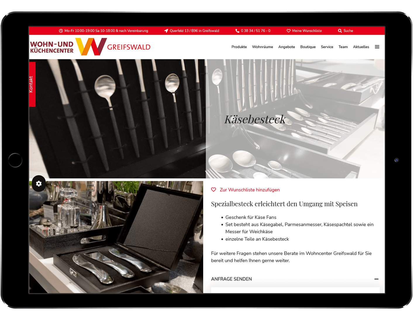 Website Design for wohncenter greifswald product detail page